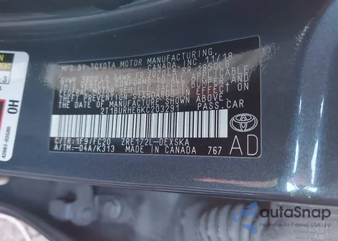 2019 Toyota Corolla Se из США, поврежденный, VIN 2T1BURHE6KC203291